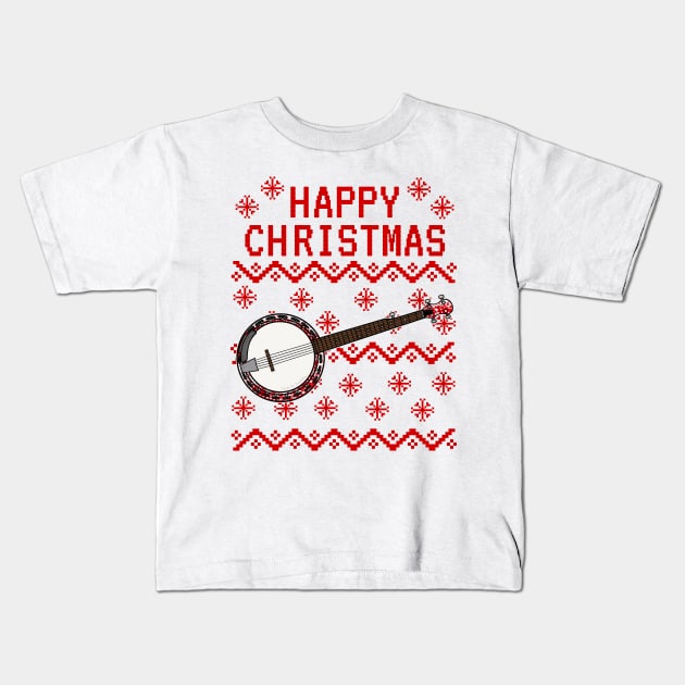 Banjo Ugly Christmas Banjoist Folk Musician Kids T-Shirt by doodlerob